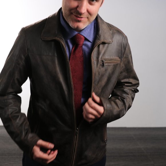 Distressed stone washed leather jacket - Picture 5 of 5